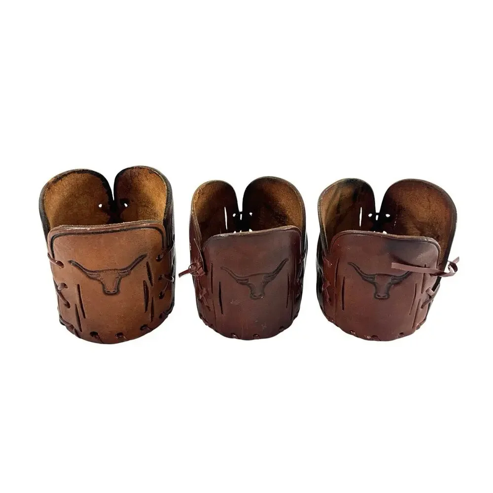 Set of 7 Handmade Leather Longhorn Beer Bottle Holders Western Cowboy Sleeves
